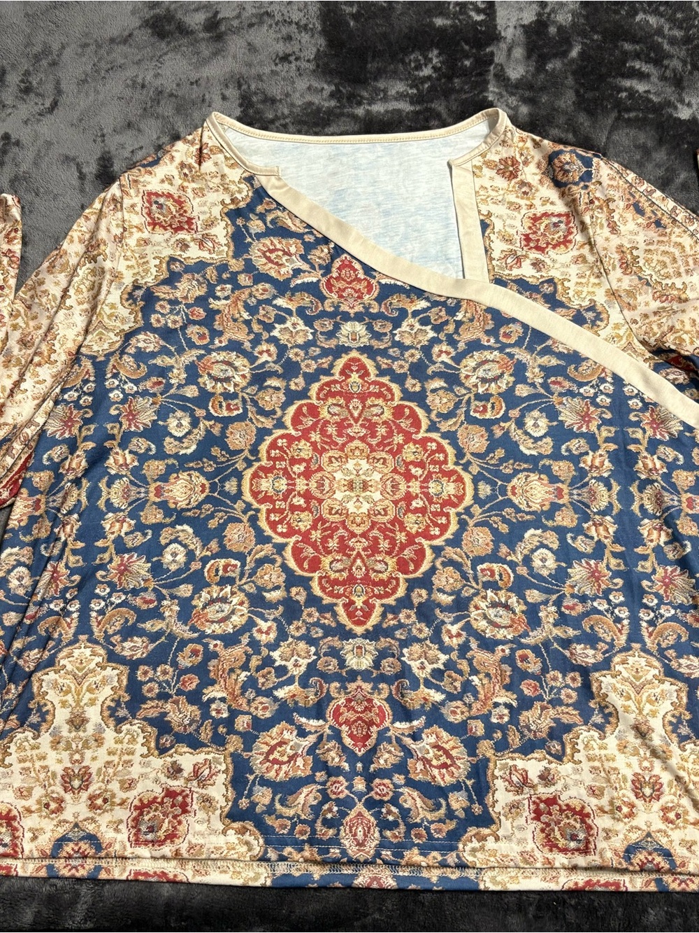 Boho Medallion Print Knit Top in Navy and Red